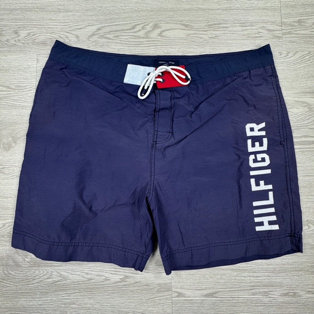 Tommy Hilfiger Mens Lined Swim Trunks Board Shorts Blue/Purple XXL Drawstring